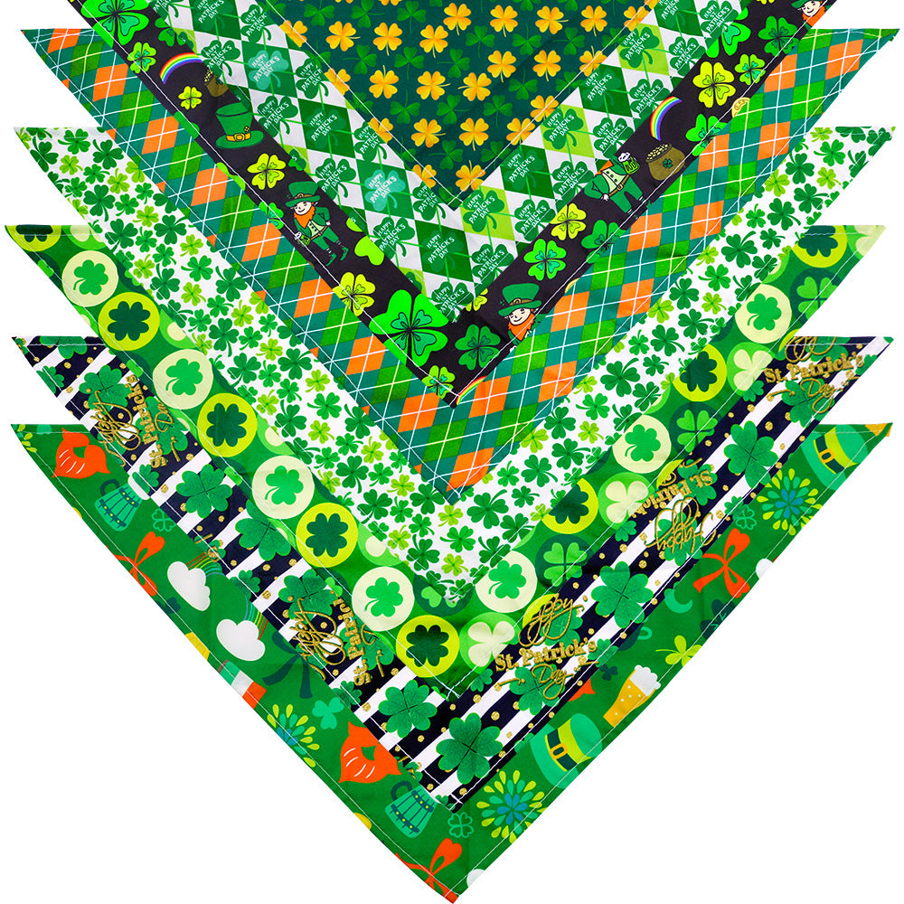St. Patrick's Day Dog & Cat Bandana | Shamrock Triangle Scarf, 9 Patterns, S & M