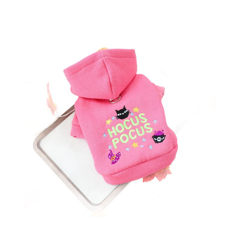 Halloween magic hoodie costume for small dogs and cats - pink witch design
