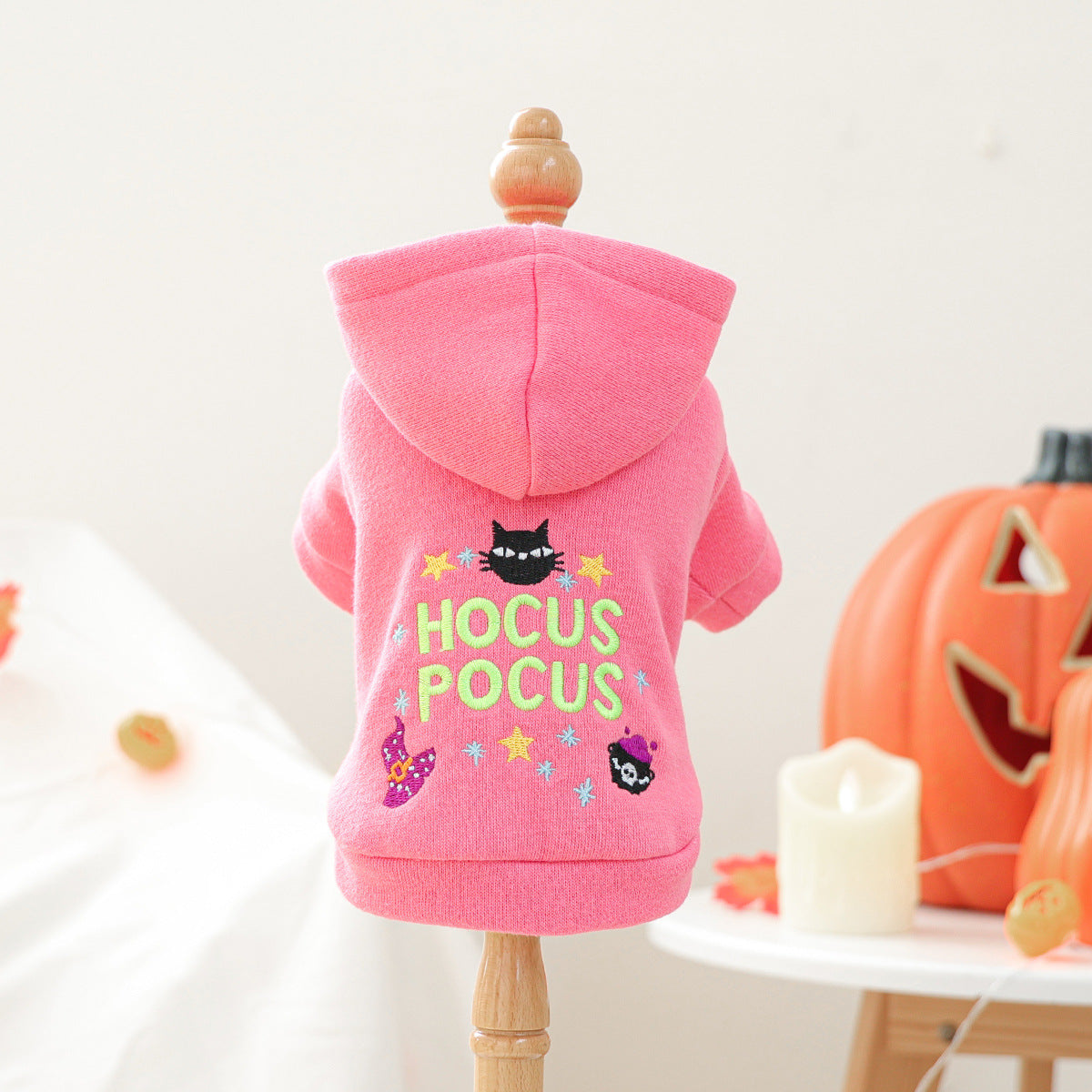 Halloween magic hoodie costume for small dogs and cats - pink witch design
