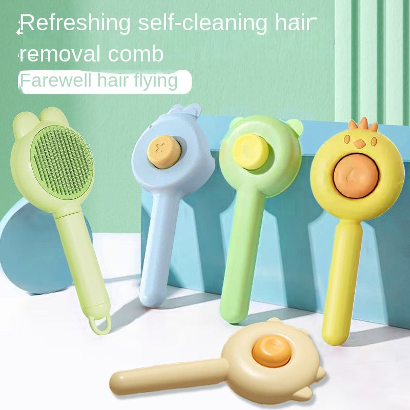 Self-cleaning pet comb with one-click fur release button - removes loose and dead hair from cats and dogs