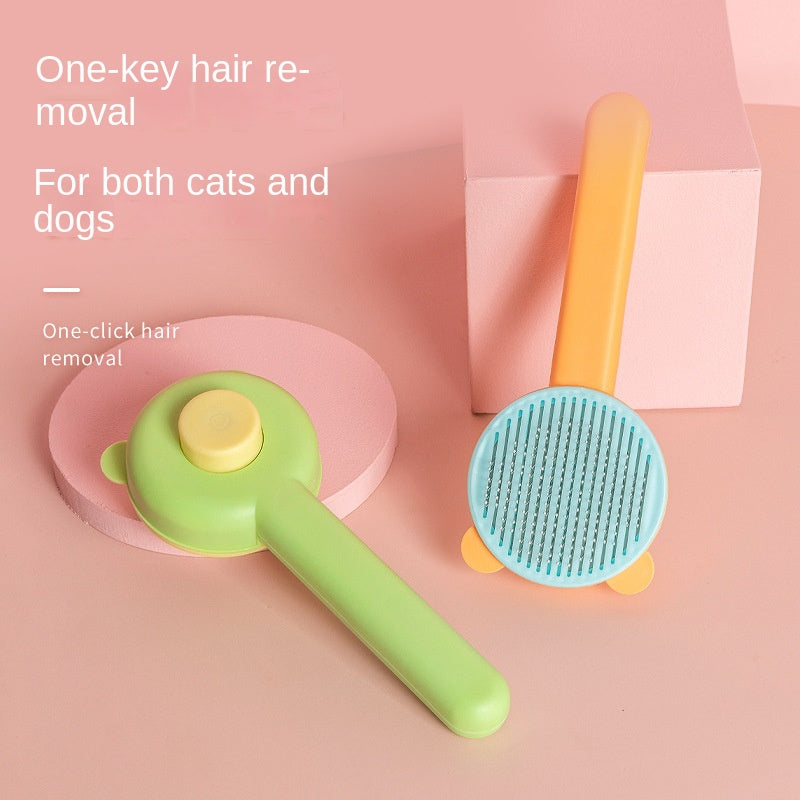 Self-cleaning pet comb with one-click fur release button - removes loose and dead hair from cats and dogs