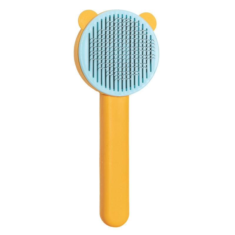 Self-cleaning bear-shaped pet grooming needle comb for cats and dogs - Orange Blue 