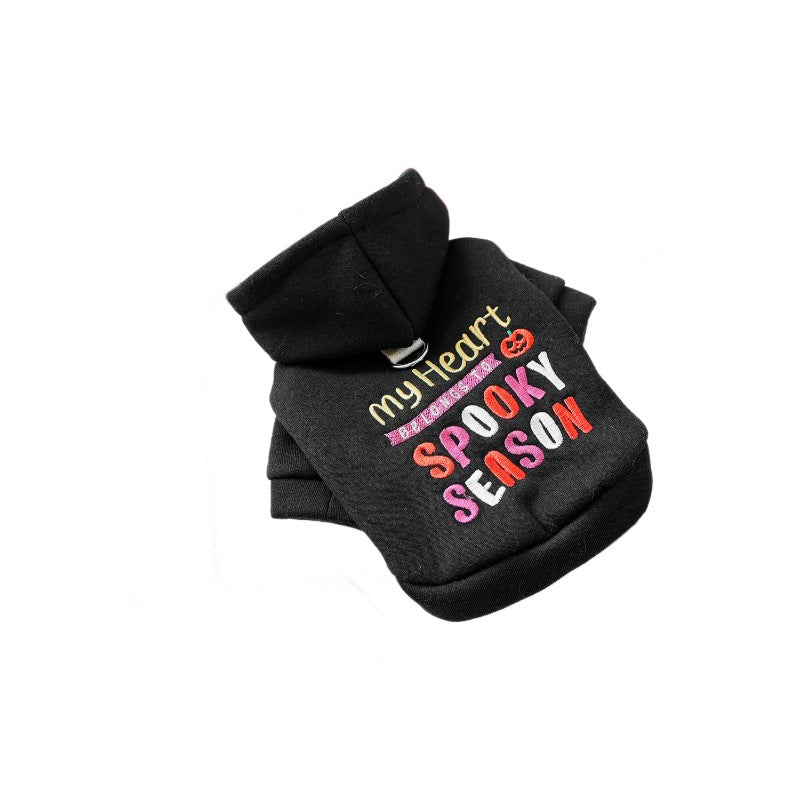Halloween embroidered hoodie costume for small dogs and cats - black spooky design