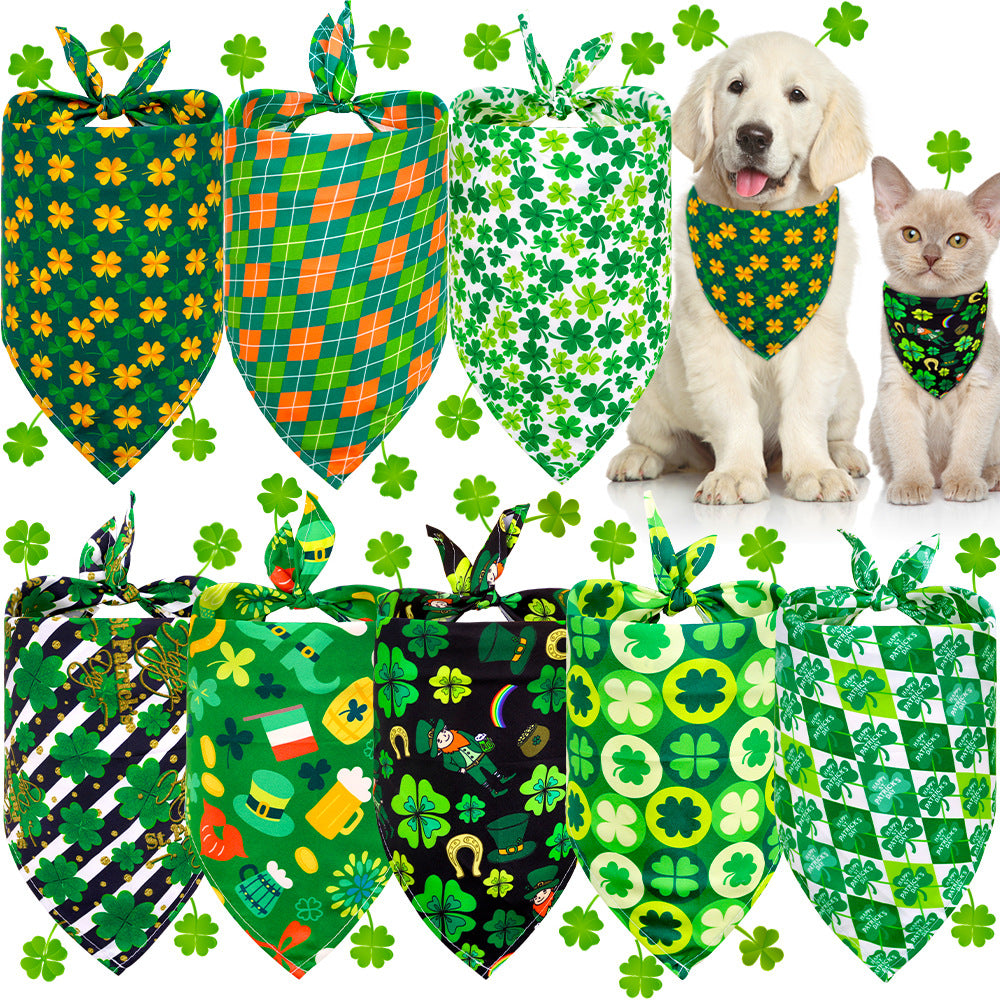 St. Patrick's Day Dog & Cat Bandana | Shamrock Triangle Scarf, 9 Patterns, S & M