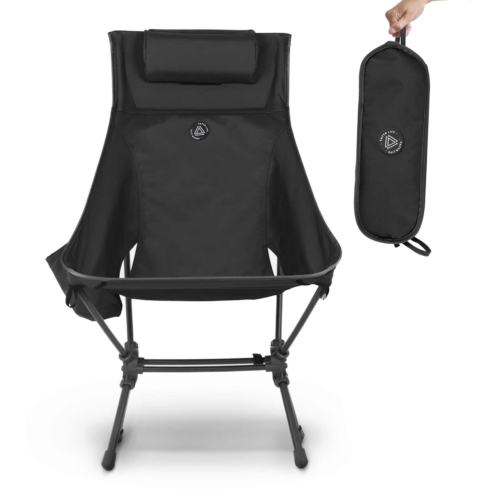 Yatta Life high back ultralight folding camping chair with cushion - Black color