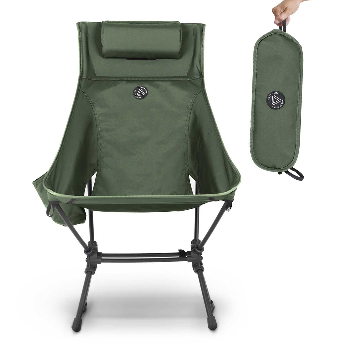 Yatta Life high back ultralight folding camping chair with cushion -  Olive colour