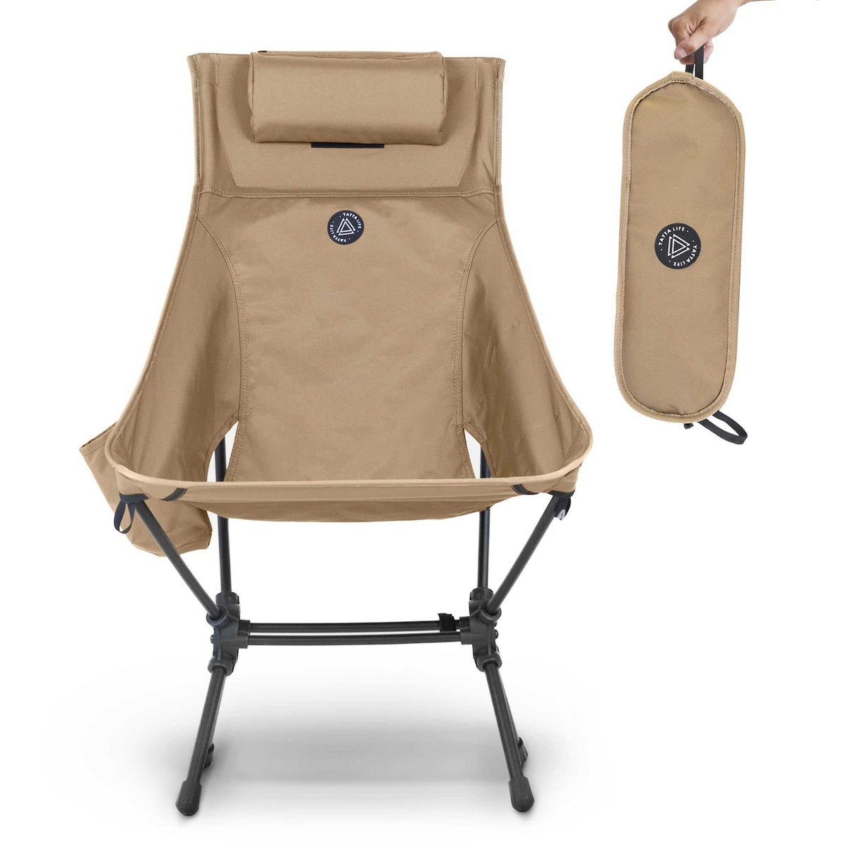 Yatta Life high back ultralight folding camping chair with cushion - Tan colour