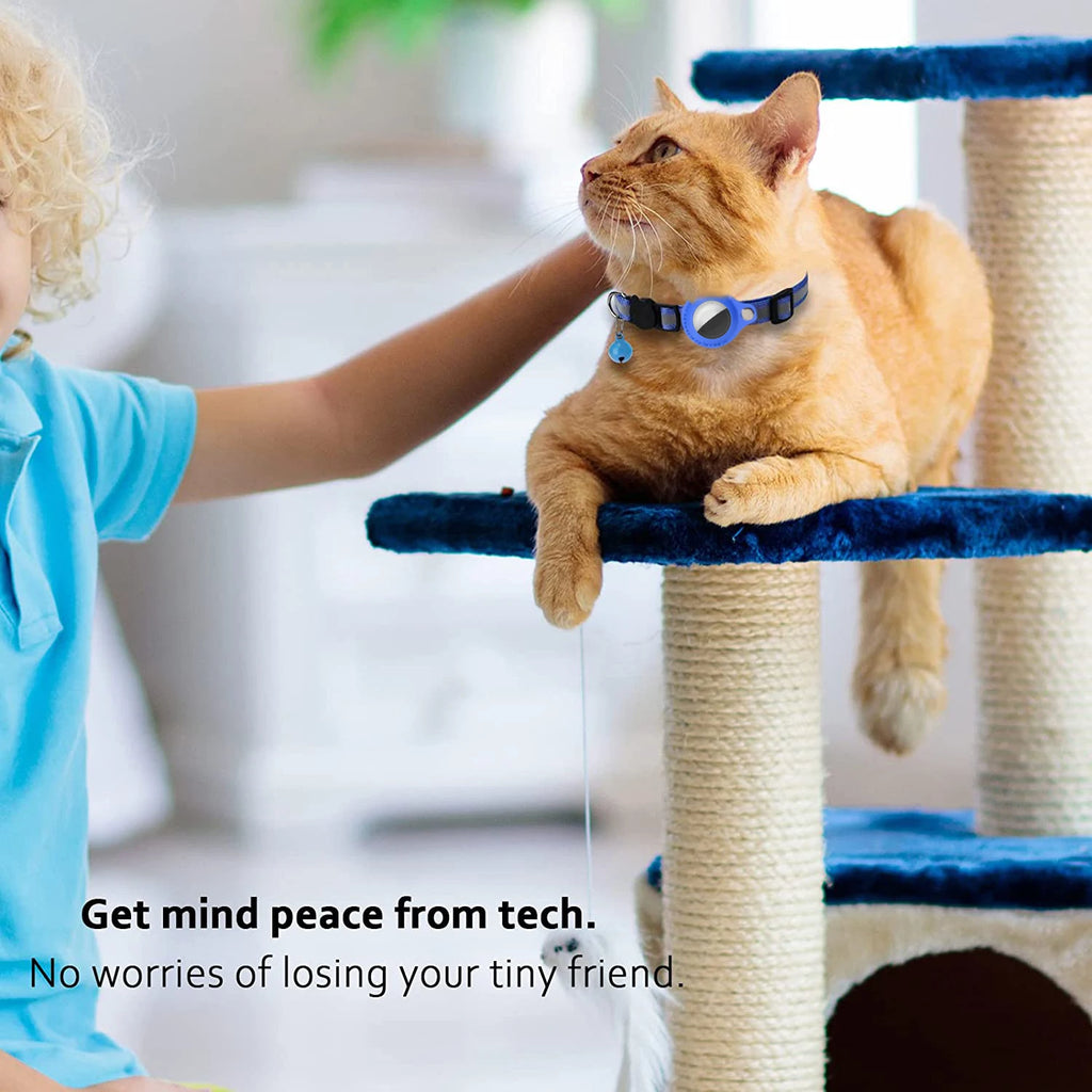Reflective Cat Collar with GPS Tracker Holder & Bell – Breakaway Safety Collar