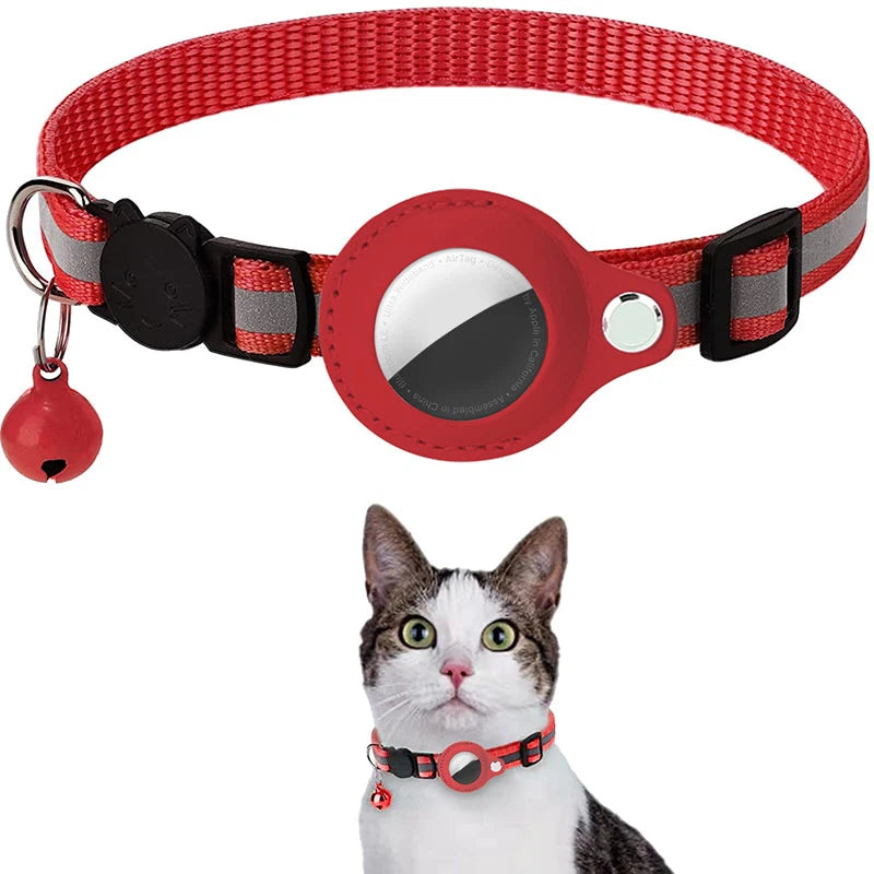 Reflective Cat Collar with GPS Tracker Holder & Bell – Breakaway Safety Collar
