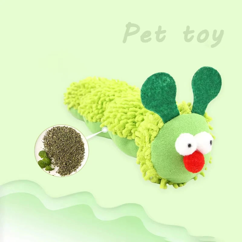 Caterpillar Catnip & Silvervine Cat Chew Toy – Fleece Molar Teaser