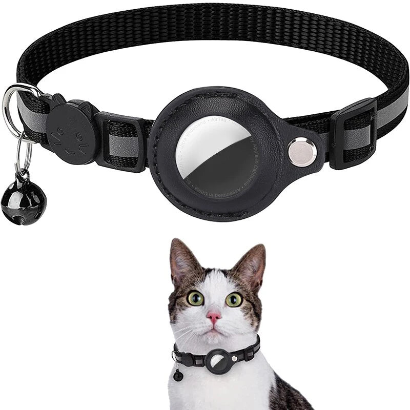 Reflective Cat Collar with GPS Tracker Holder & Bell – Breakaway Safety Collar