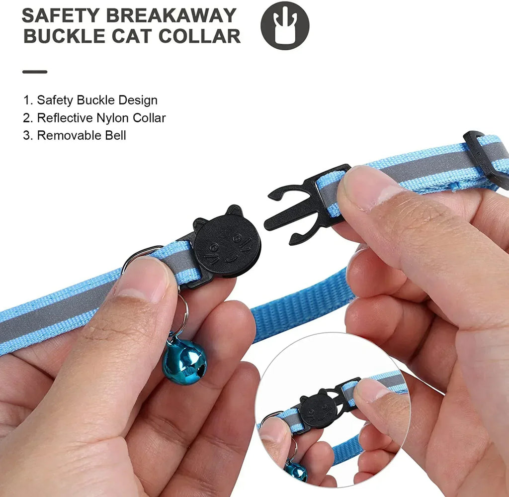Reflective Cat Collar with GPS Tracker Holder & Bell – Breakaway Safety Collar