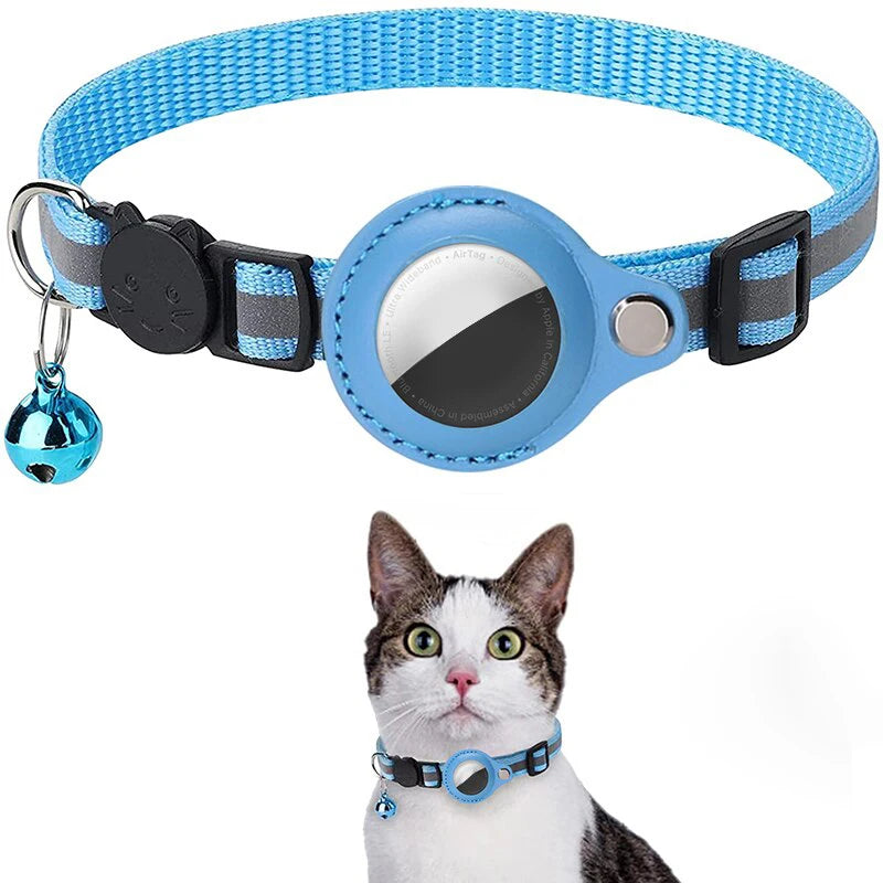 Reflective Cat Collar with GPS Tracker Holder & Bell – Breakaway Safety Collar