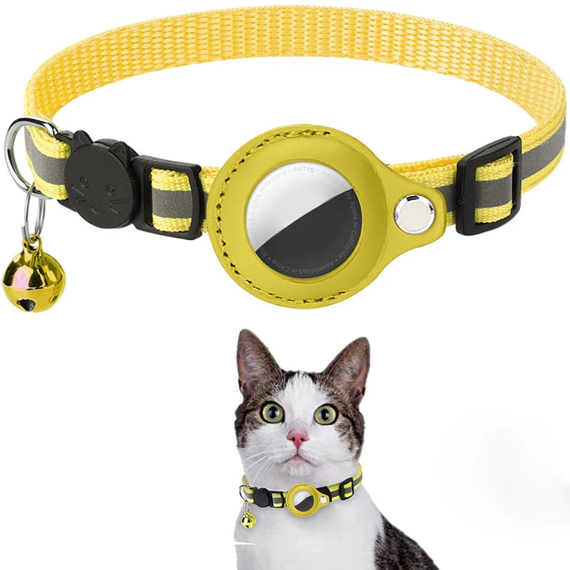 Reflective Cat Collar with GPS Tracker Holder & Bell – Breakaway Safety Collar