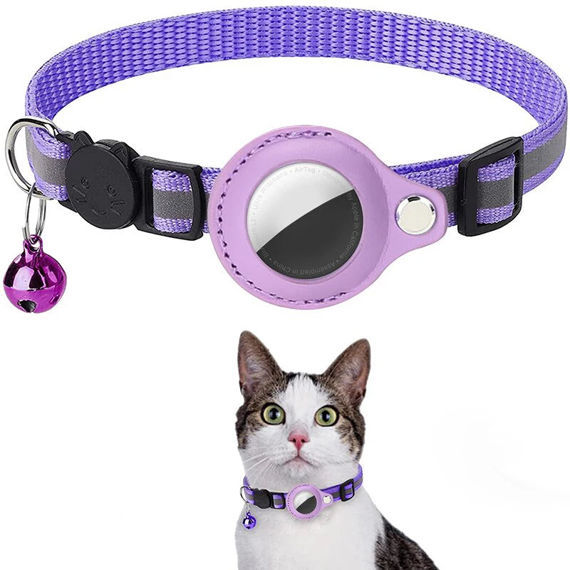 Reflective Cat Collar with GPS Tracker Holder & Bell – Breakaway Safety Collar