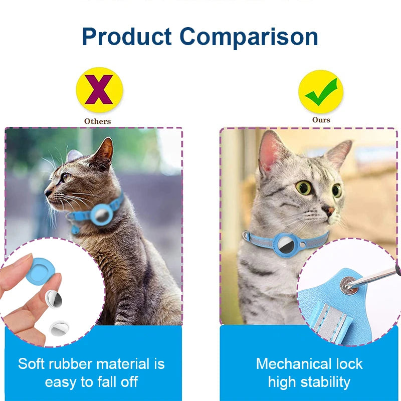 Reflective Cat Collar with GPS Tracker Holder & Bell – Breakaway Safety Collar