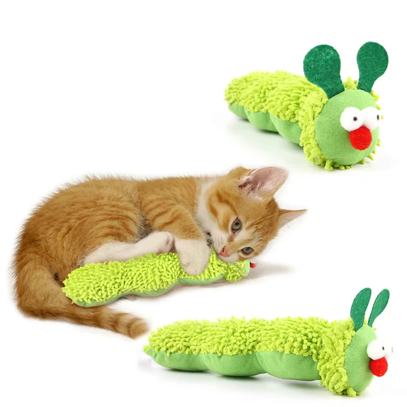 Caterpillar Catnip & Silvervine Cat Chew Toy – Fleece Molar Teaser