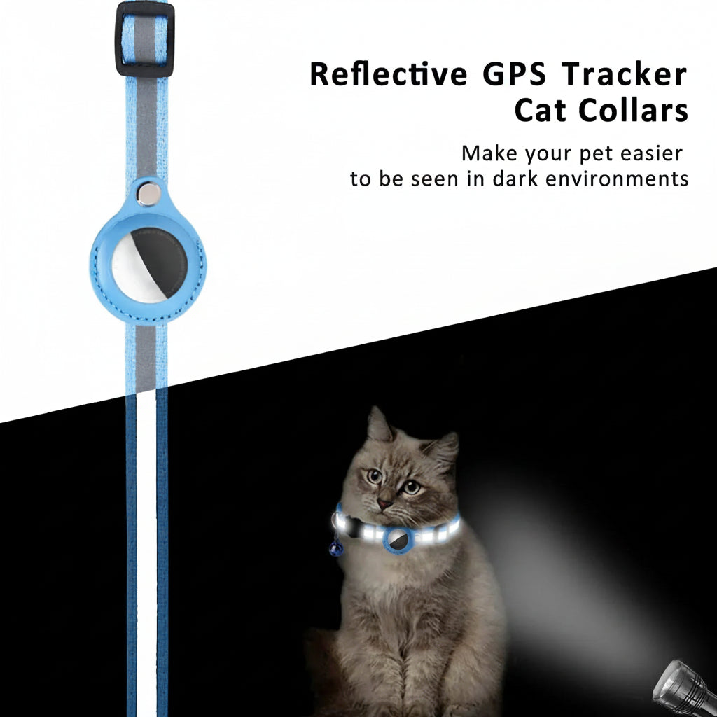 Reflective Cat Collar with GPS Tracker Holder & Bell – Breakaway Safety Collar