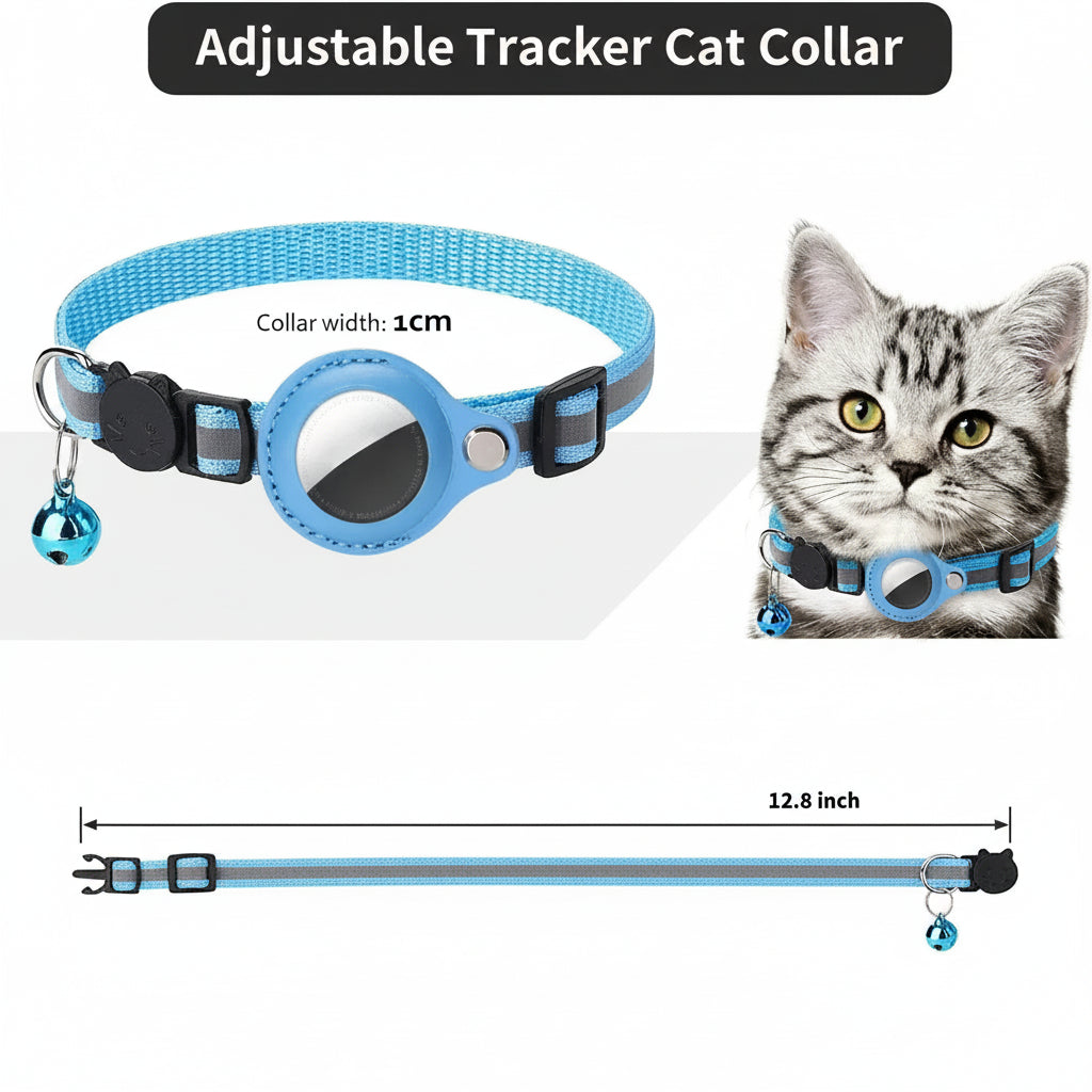 Reflective Cat Collar with GPS Tracker Holder & Bell – Breakaway Safety Collar
