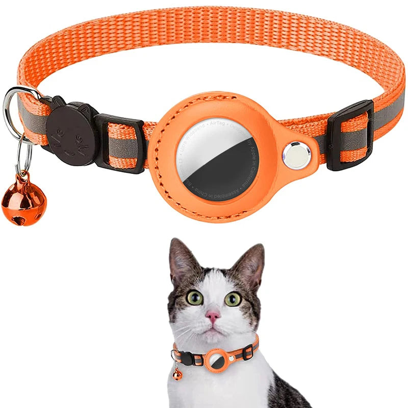 Reflective Cat Collar with GPS Tracker Holder & Bell – Breakaway Safety Collar