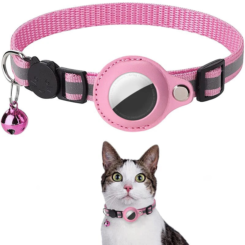 Reflective Cat Collar with GPS Tracker Holder & Bell – Breakaway Safety Collar