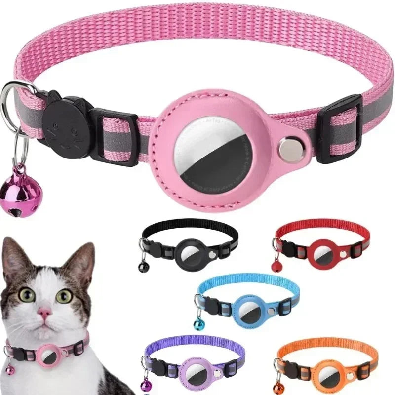 Reflective Cat Collar with GPS Tracker Holder & Bell – Breakaway Safety Collar