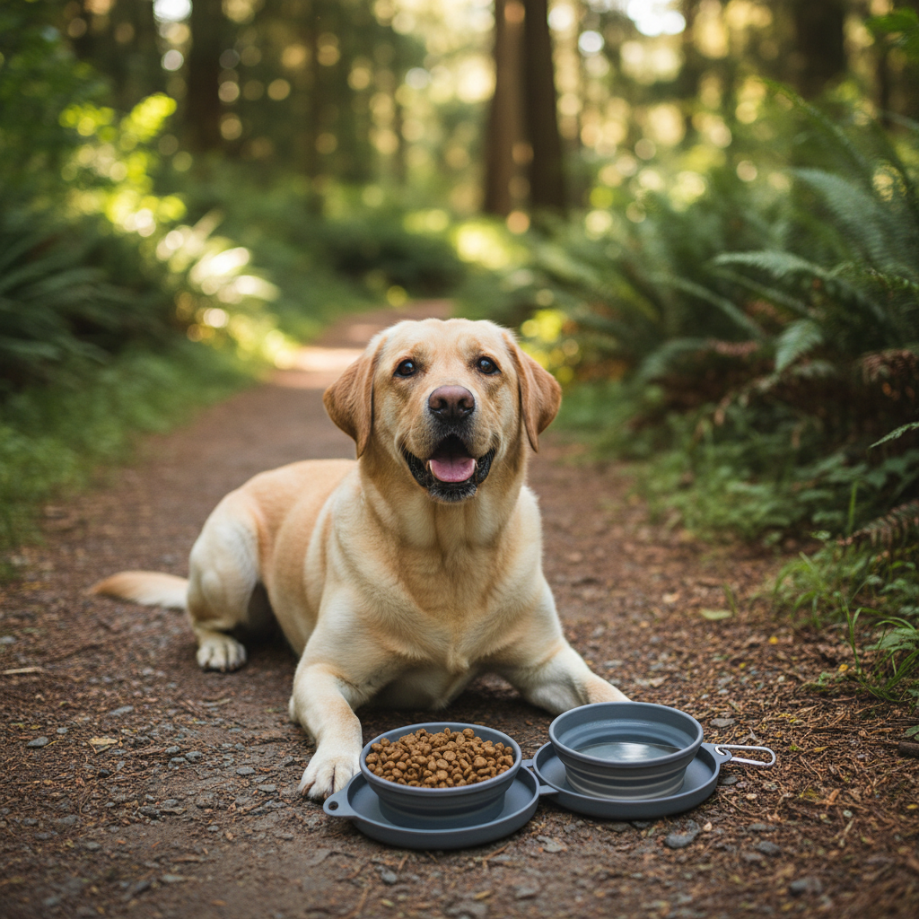Labrador with corrected grey double silicone bowl